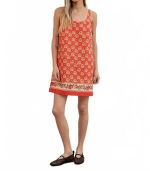 NEW RAISONNEL boho floral border mini dress in red